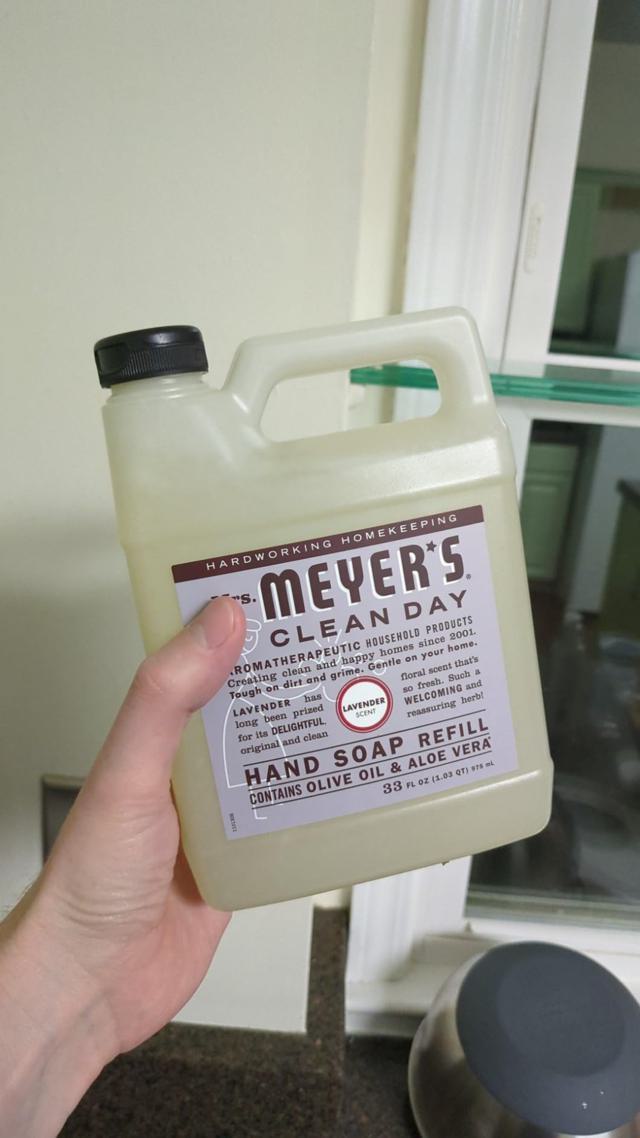 Size comparison of Mrs. Meyer's Hand Soap bottle