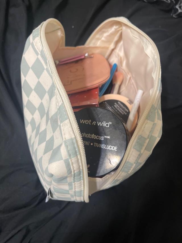 Makeup bag filled with products