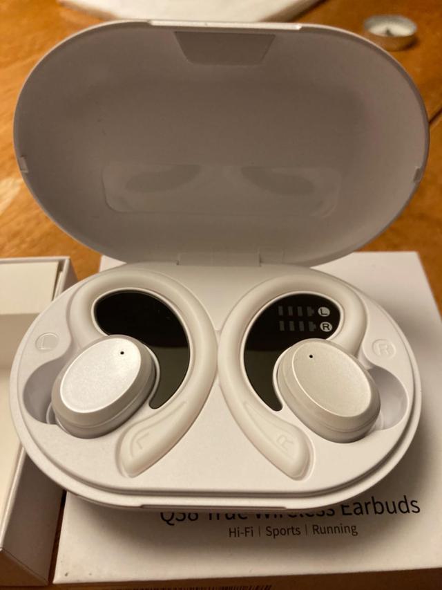 White iridescent earbuds