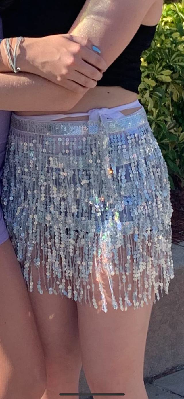 Close-up of sequin skirt