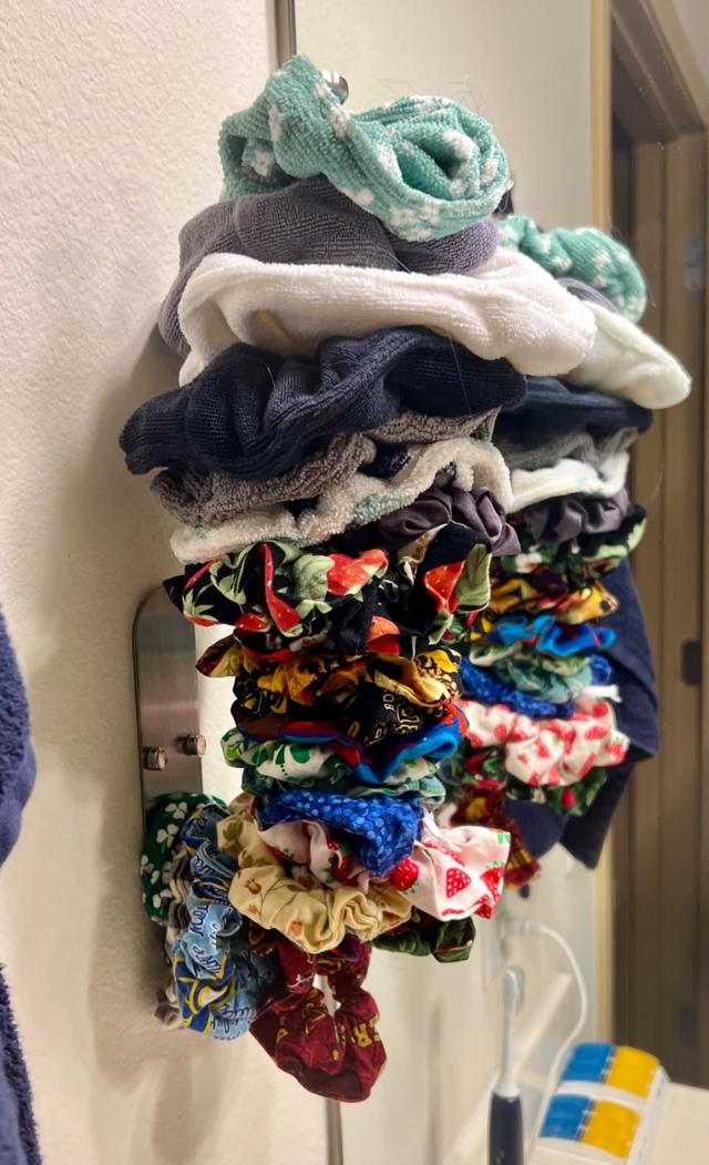 Paper towel holder used for scrunchies