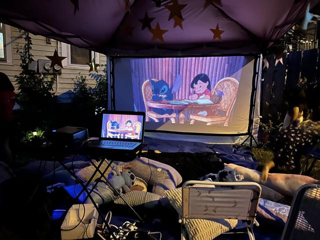 FUDONI projector in use at dusk