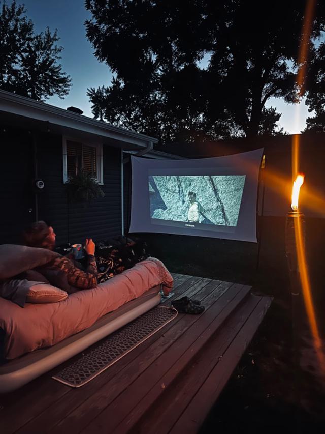 Outdoor movie night with Mini Projector