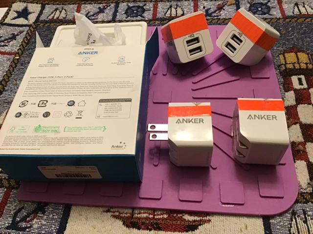 Anker Dual Port USB Charger with orange tape for visibility