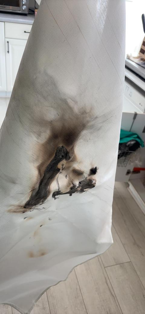 Burned fire blanket