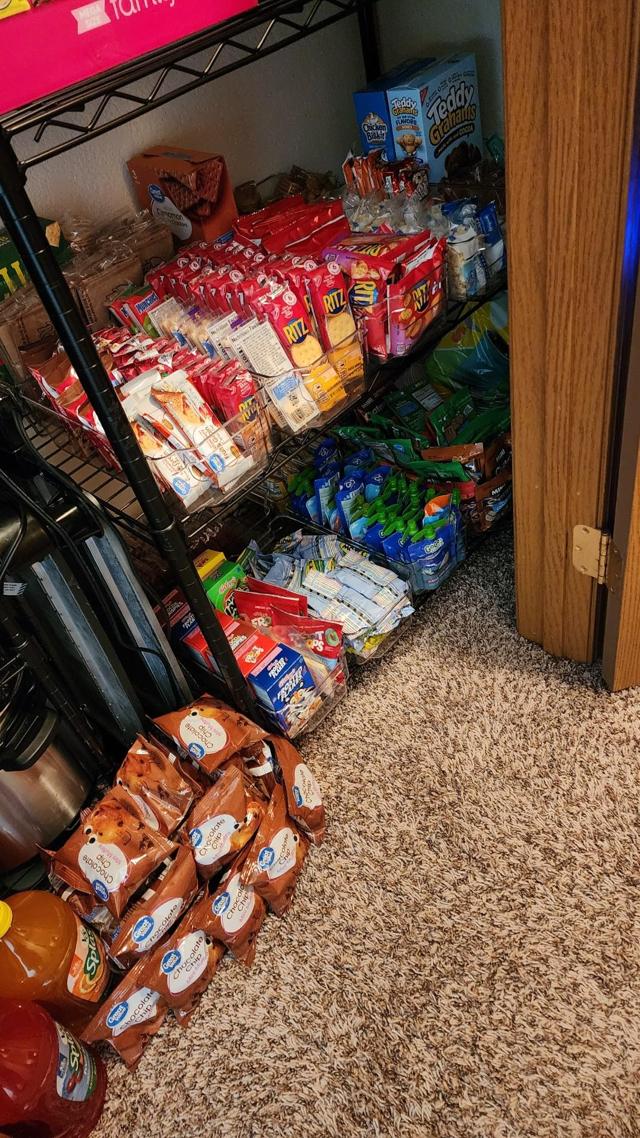 HOOJO Refrigerator Organizer Bins filled with snacks