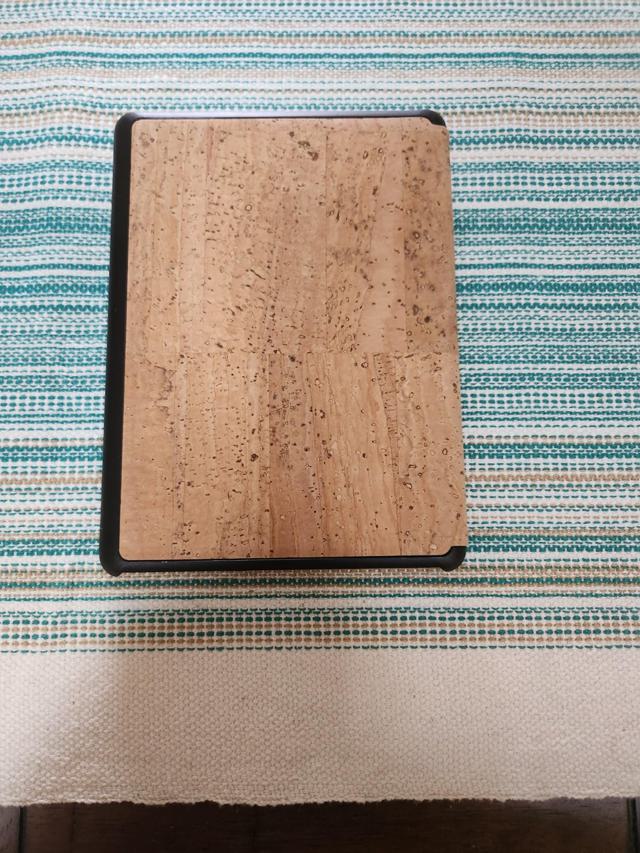 Kindle with cork cover folded back