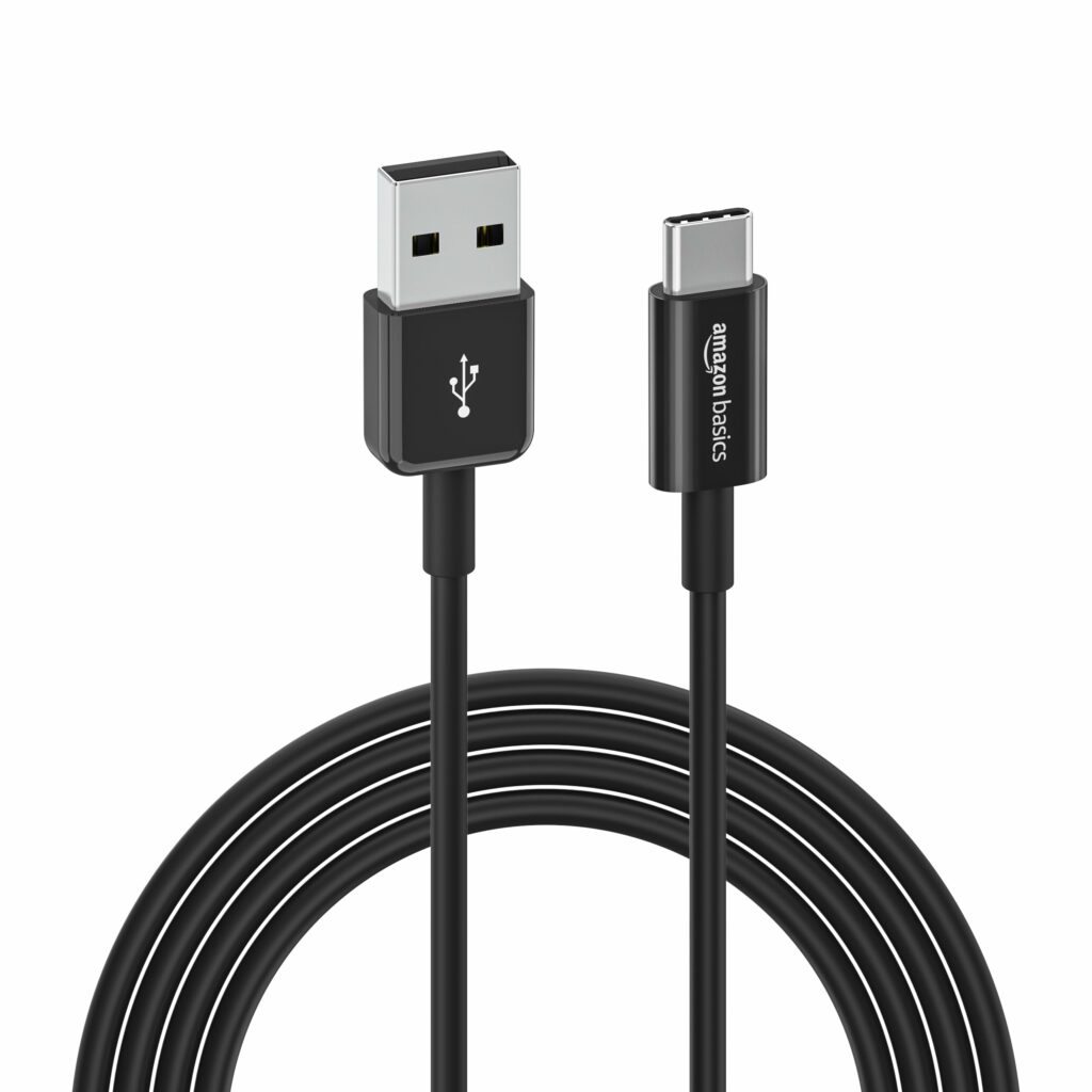 Amazon Basics USB-C to USB-A 2.0 Fast Charger Cable, 480Mbps Speed, USB-IF Certified, for Apple iPhone 15, iPad, Samsung Galaxy, Tablets, Laptops, 6 Foot, Black