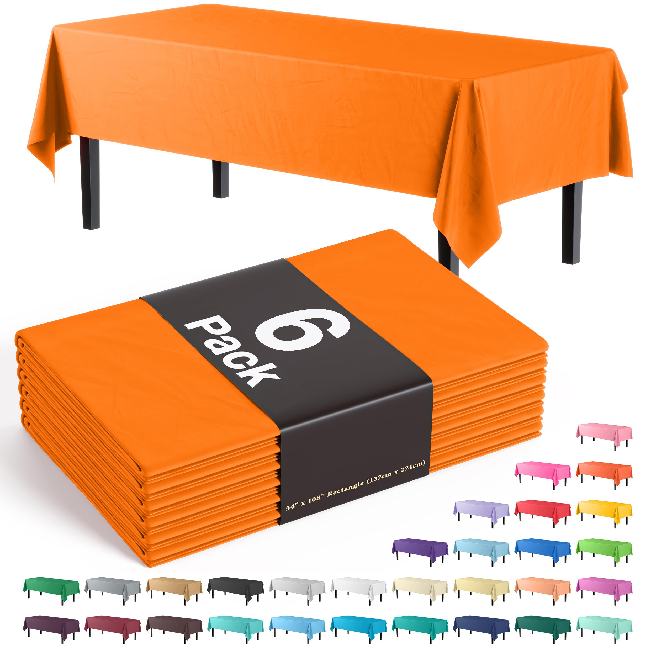 Exquisite 6-Pack Premium Plastic Tablecloth in Orange