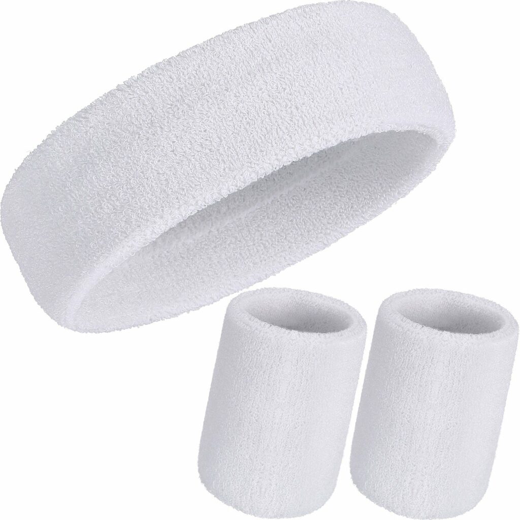 WILLBOND 3 Pcs Sweatbands Set 80s Neon Sports Headband Tennis Striped Sweat Band Paris Sports Competitions Sports Games for Men Women Party Supplies