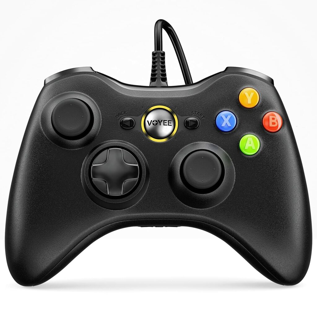 VOYEE PC Controller, Wired Controller Compatible with Microsoft Xbox 360 & Slim/PC Windows 10/8/7, with Upgraded Joystick, Double Shock | Enhanced (Black)