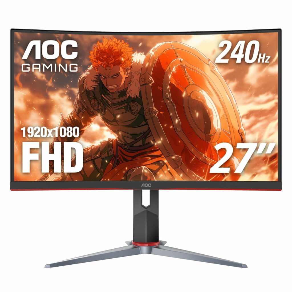 AOC C27G2Z 27" Curved Frameless Ultra-Fast Gaming Monitor, FHD 1080p, 0.5ms 240Hz, FreeSync, 2x HDMI 2.0, 1x Display Port, Height Adjustable, Xbox PS5 Switch Ready, 3-Year Zero-Bright-Dot