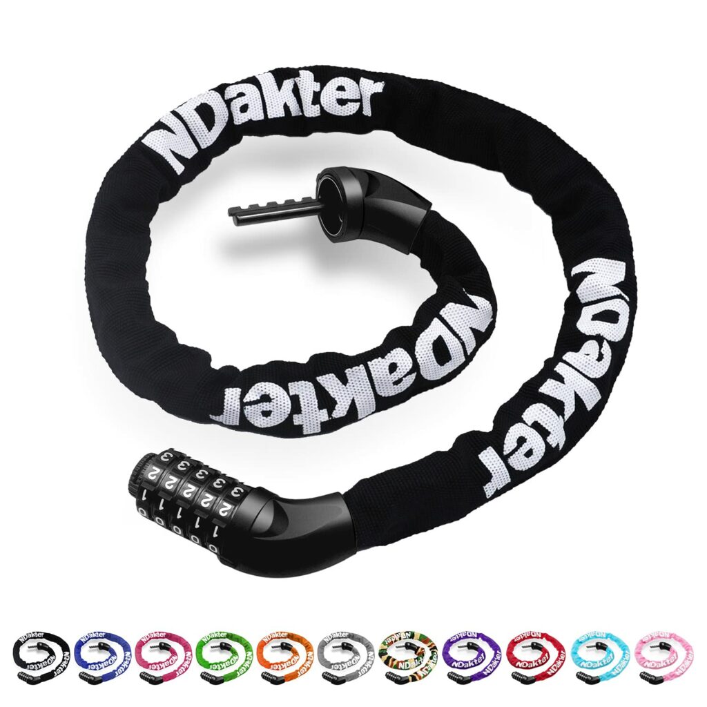 NDakter Bike Chain Lock, 5 Digit Combination Heavy Duty Anti Theft Bicycle Chain Lock, 3.2/4.27/5Ft Long Security Resettable Bike Locks for Bike, Bicycle, Scooter, Motorcycle, Door, Gate, Fence