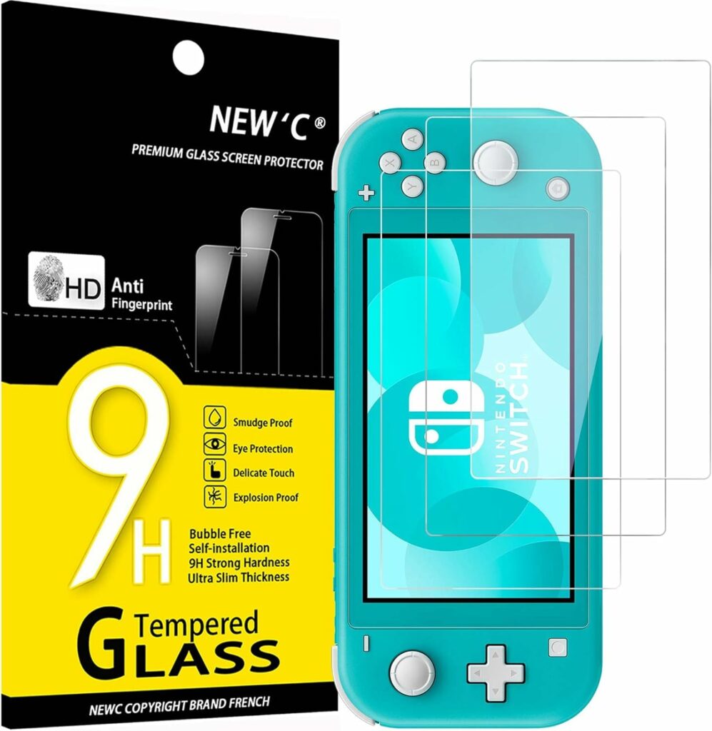 NEW'C 3 Pack Designed for Nintendo Switch lite Screen Protector Tempered Glass, Case Friendly Anti Scratch Bubble Free Ultra Resistant