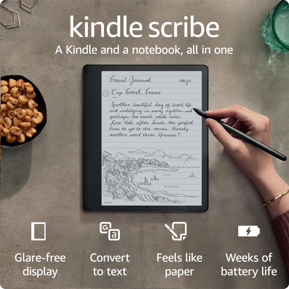 Amazon Kindle Scribe (16 GB) - 10.2” 300 ppi Paperwhite display, a Kindle and a notebook all in one, convert notes to text and share, includes Premium Pen