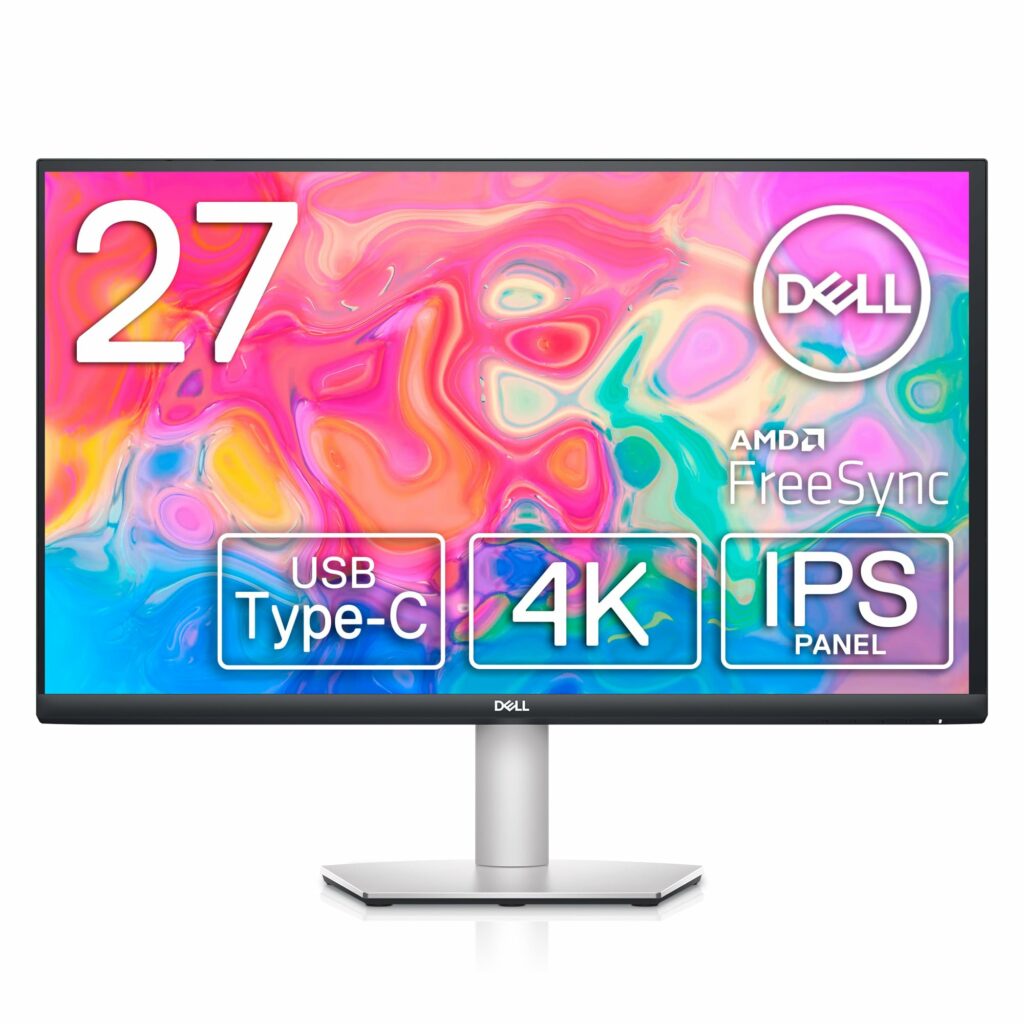 Dell S2722QC Monitor - 27 inch 4K USB-C , UHD (3840 x 2160) Display, 60Hz Refresh Rate, 8MS Grey-to-Grey Response Time, Built-in Dual 3W Speakers, 1.07 Billion Colors - Platinum Silver