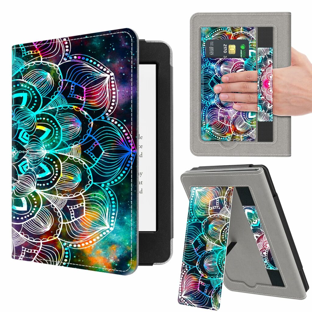 VORI Stand Case for 7"/6.8" Kindle Paperwhite (12th/11th Generation-2024/2021) and Kindle Colorsoft Signature Edition, PU Leather Case Smart Protective Cover with Auto-Wake/Sleep, Mandala Floral