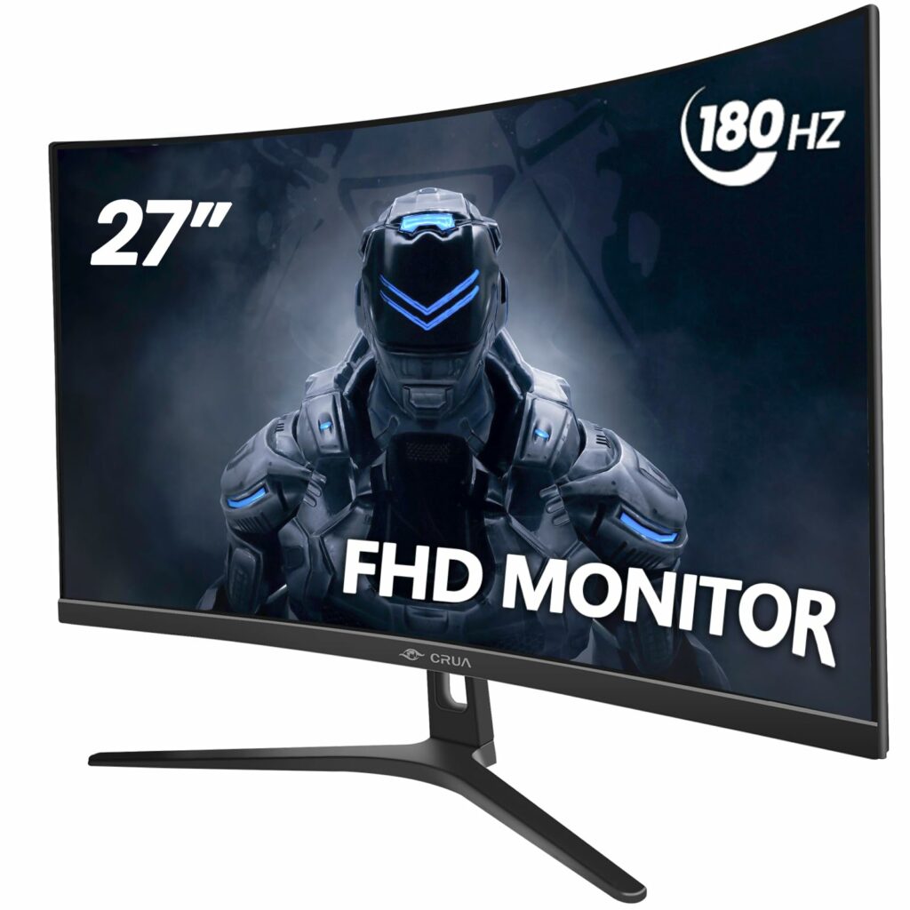 CRUA 27" 144Hz/180Hz Curved Gaming Monitor, FHD 1080P VA Screen, 99% sRGB Computer Monitors Support FreeSync, PC Monitor Support Wall Mount Install(HDMI, DP)- Black