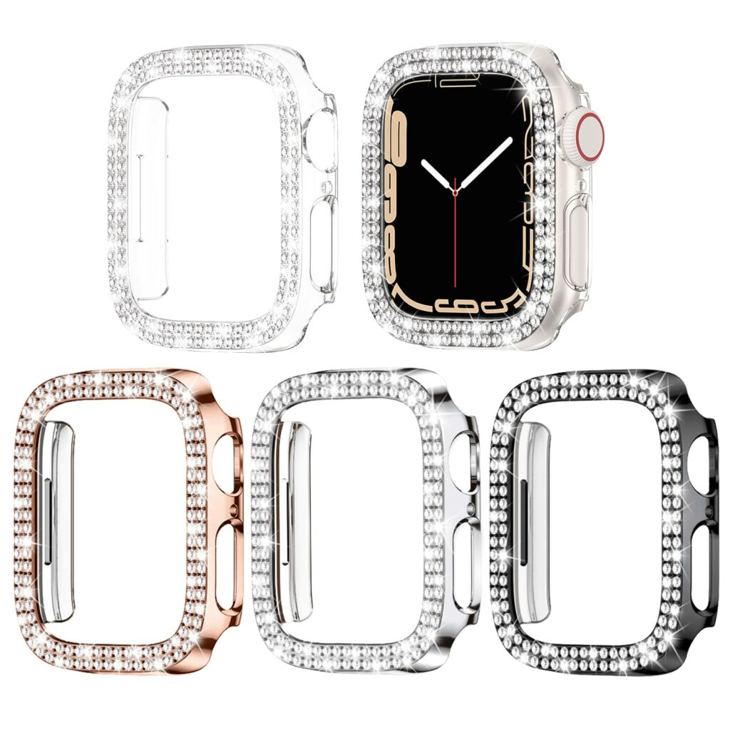 Goton 4-Pack Bling Bumper for Apple Watch Series 9 8 7 41mm Case, Women Glitter Diamond Rhinestone Protector Cover for iWatch Accessories 41 mm