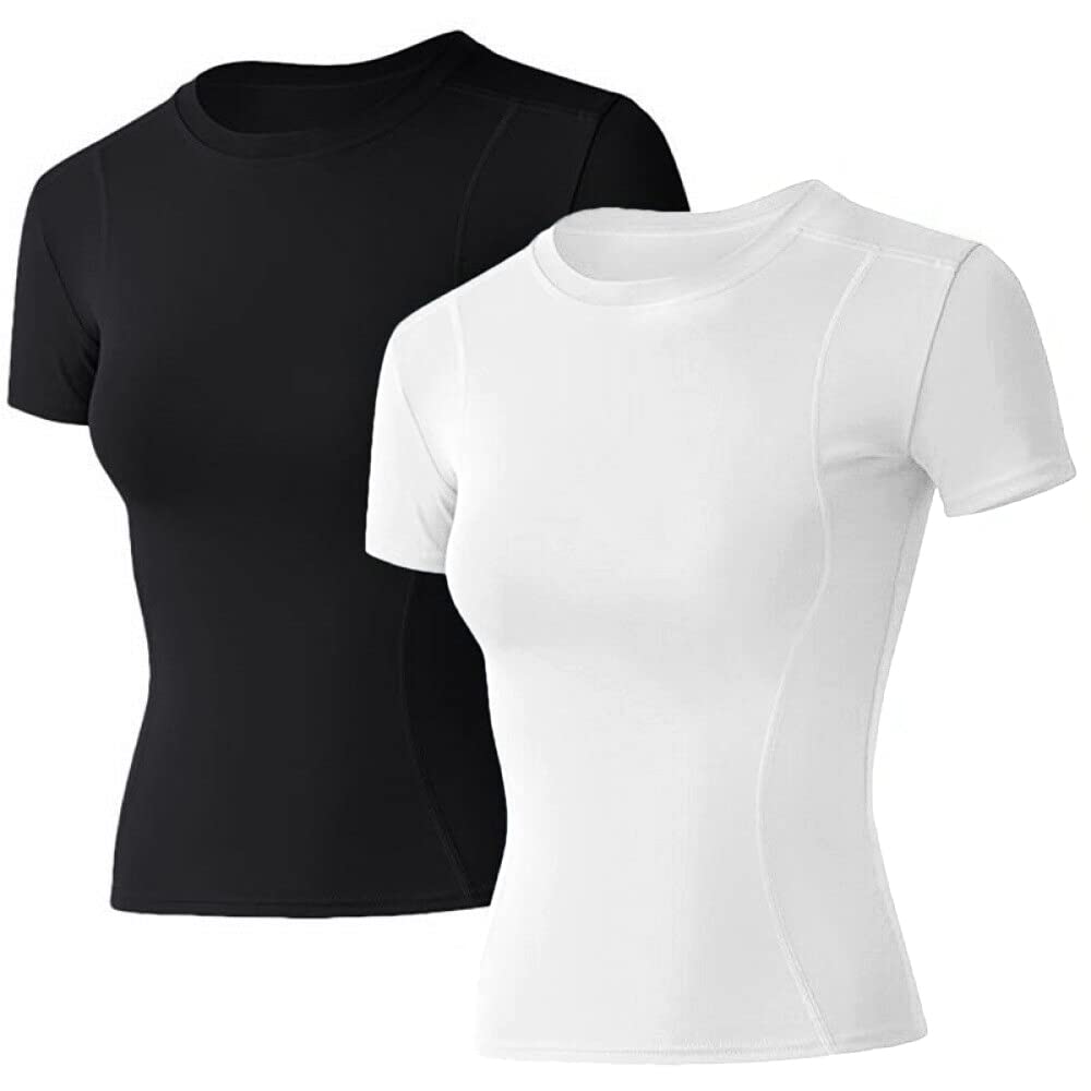 Loovoo Women Workout Shirts 1/2/3 Pack Athletic Compression Tee Dry Fit Yoga Gym Basic Tops