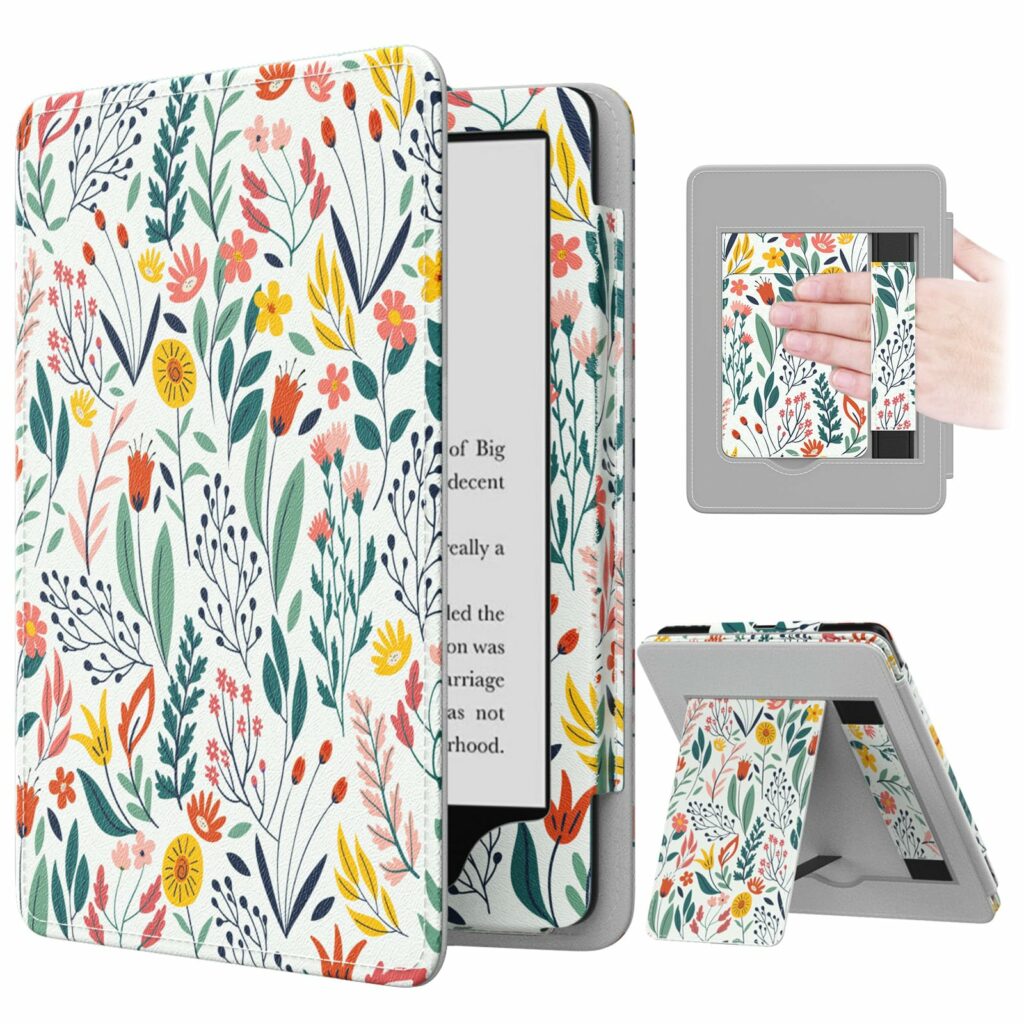 MoKo Case for 6.8" Kindle Paperwhite (11th Generation-2021) and Kindle Paperwhite Signature Edition, Slim PU Shell Cover Case with Auto-Wake/Sleep for Kindle Paperwhite 2021, Flowers