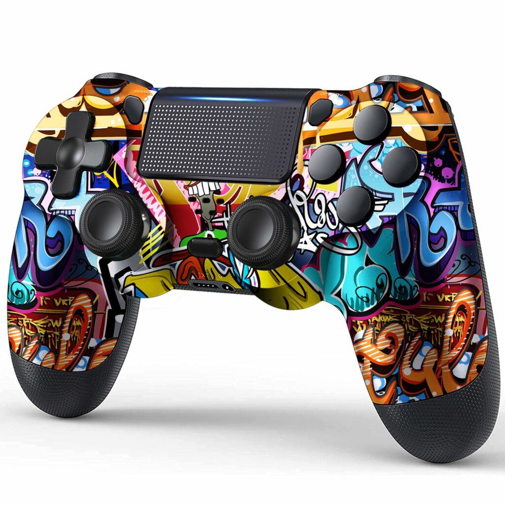 TIANHOO PS4 Controller, Wireless PS4 Controller for PS4/Pro/Slim, with Vibration Feedback, Motion Sensing, Touchpad, Light Bar, Share, Speaker, 3.5mm Headphone Jack (Graffiti)