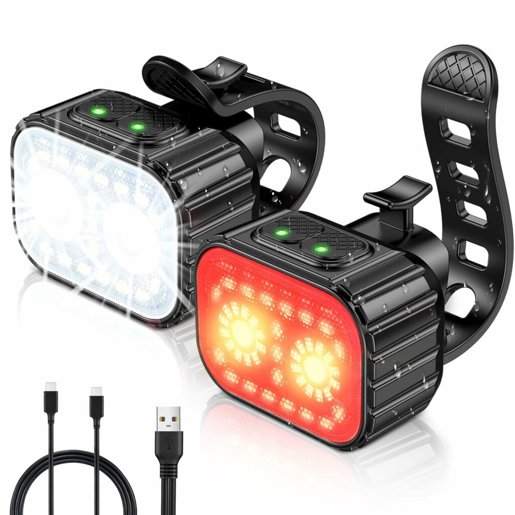 Bike Lights, Rechargeable Bicycle Lights Set Super Bright 8+12 Modes, IPX6 Waterproof Bike Lights for Night Riding/Cycling Safety, Front and Back Taillight Reflectors, 58 Hrs Long Battery Life