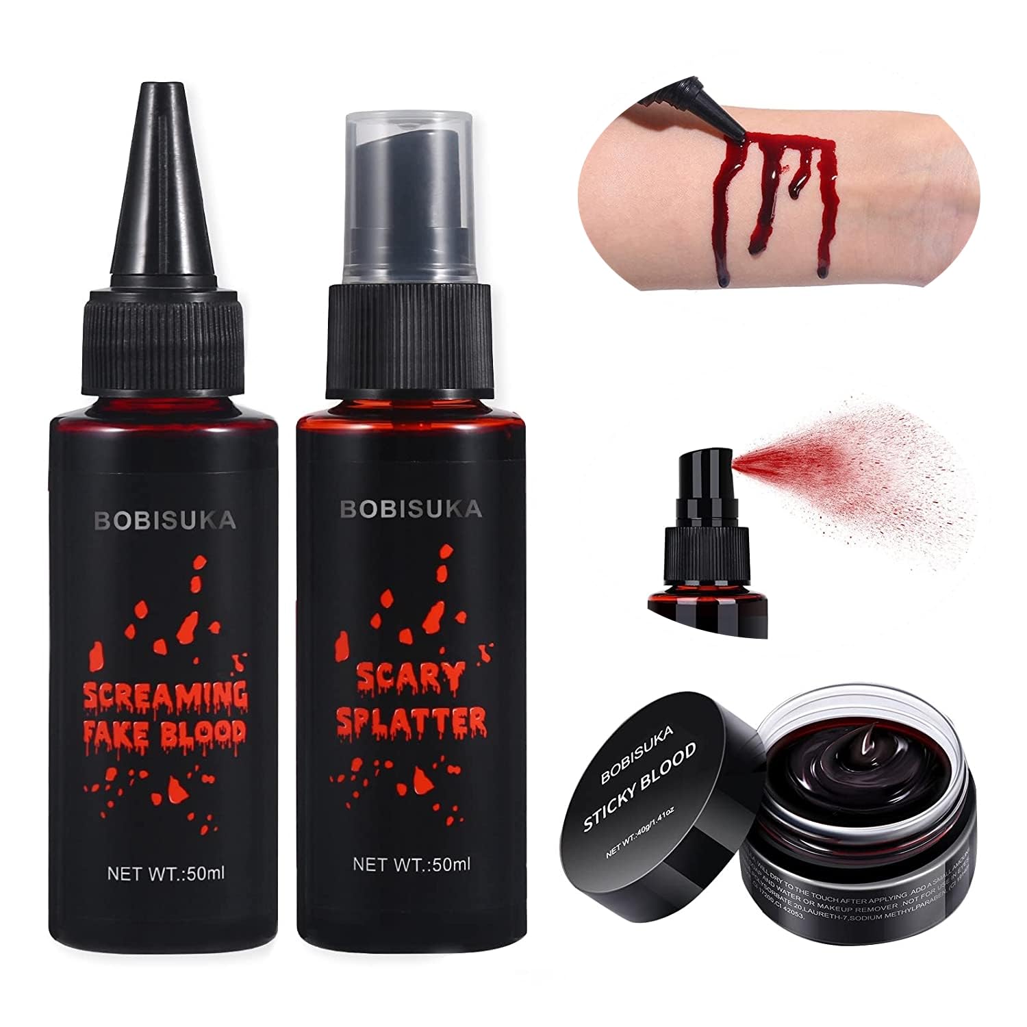 BOBISUKA 3PCS Halloween Fake Blood Makeup Kit