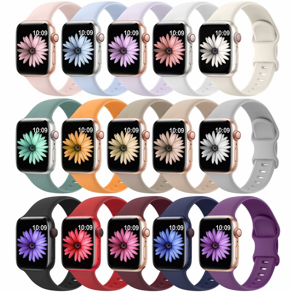 15 Pack Soft Silicone Bands Compatible with Apple Watch Band 40mm 41mm 38mm 45mm 44mm 42mm for Women Men,Waterproof Sport iWatch bands Replacement Strap Wristbands for iWatch SE Series 9 8 7 6 5 4 3 2