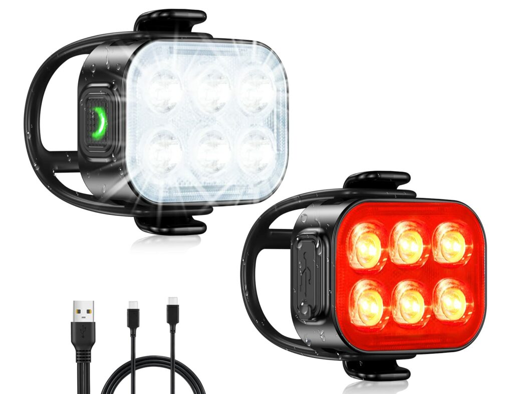 Bike Lights for Night Riding, USB Rechargeable Bike Lights Front and Back, Waterproof IP65 Bicycle Light, 4+6 Modes Bike Headlight and Tail Light Set,1.5 Hrs Fast Charging, Easy to Install