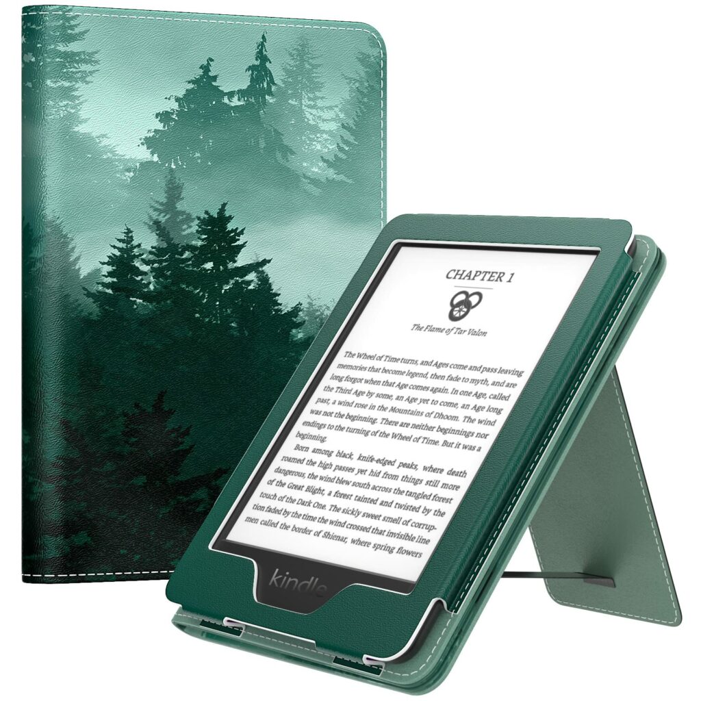 MoKo Case for 7"/6.8" Kindle Paperwhite(12th/11th Generation-2024/2021) and Kindle Colorsoft Signature Edition, Slim PU Shell Cover Case with Auto-Wake/Sleep for Kindle Paperwhite 2024, Green Forest