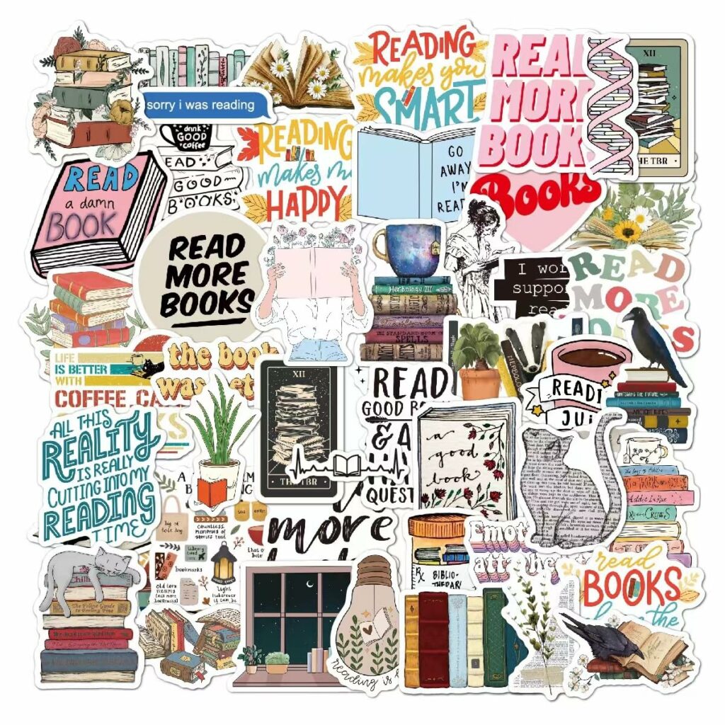 50pcs Book Stickers for Kindle, Bookish Reading Stickers for Laptop, Booktok Stickers Book Lover Clear Case Stickers Gifts Accessories for Teens Adults