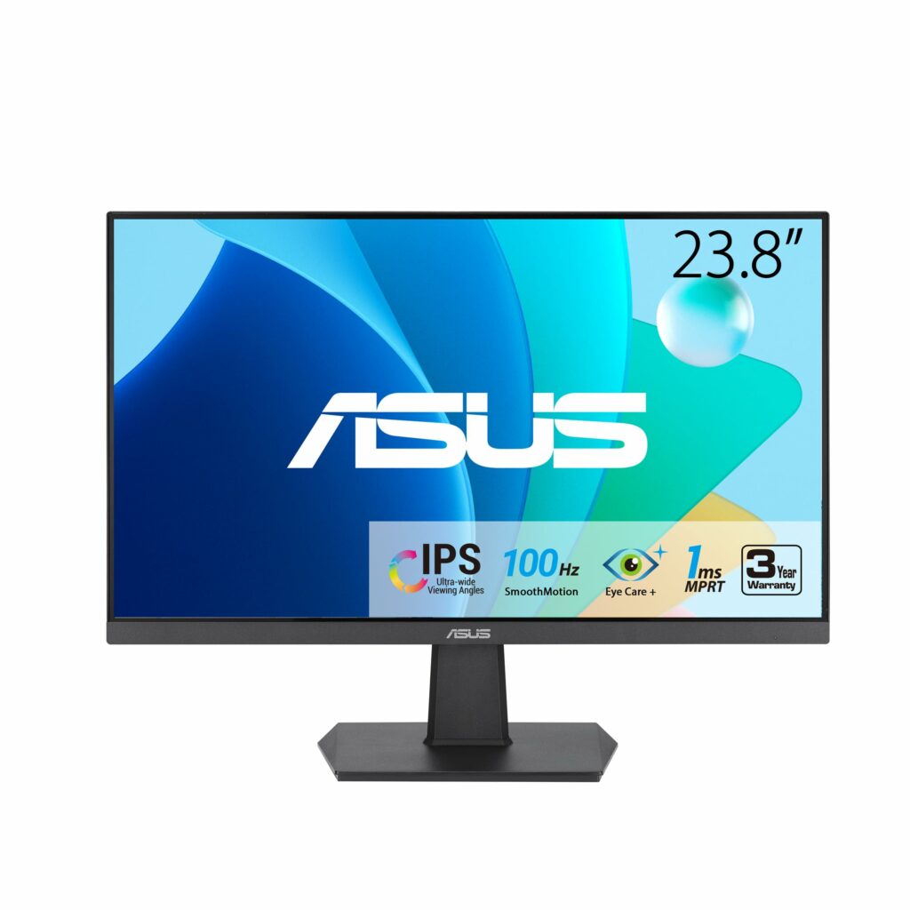 ASUS 24” (23.8-inch viewable) 1080P Eye Care Monitor (VA24EHF) - IPS, Full HD, Frameless, 100Hz, 1ms, Adaptive-Sync, for Working and Gaming, Low Blue Light, HDMI, VESA Mountable, Tilt, BLACK