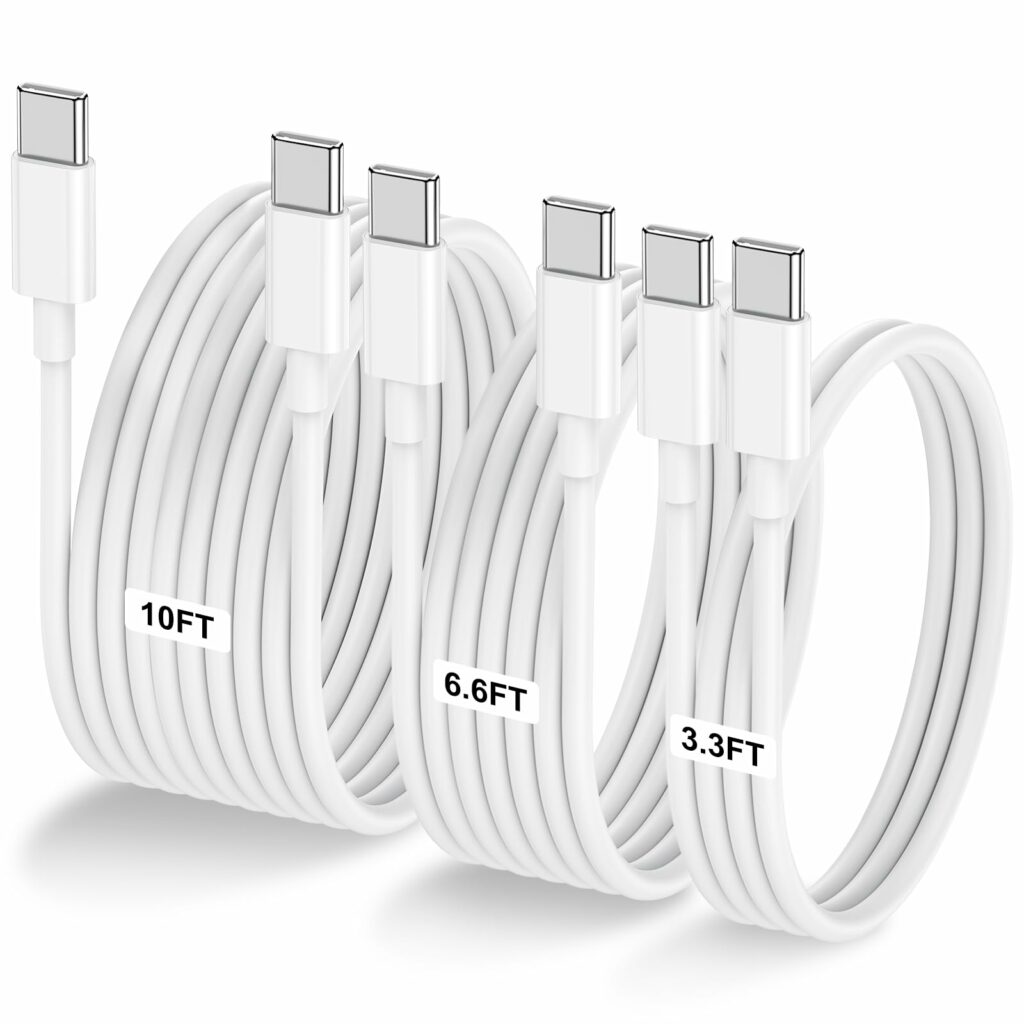 3-Pack [3.3FT+6.6FT+10FT] 60W USB C to USB C Cable, Type C to Type C Cable,Fast Charging Cable for iPhone 16 15 Pro Plus Pro Max，for Galaxy S24 S23, for iPad Pro/Air, for MacBook Pro/Air and More