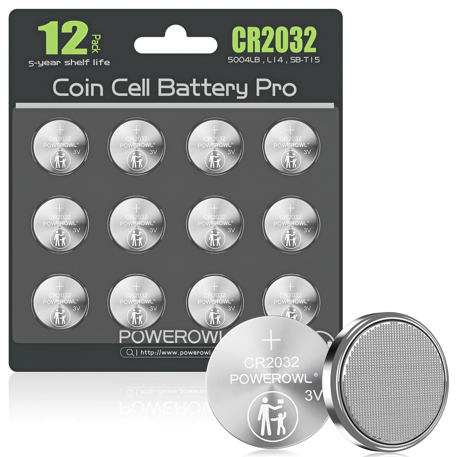 POWEROWL High Capacity CR2032 Battery 12 Pack