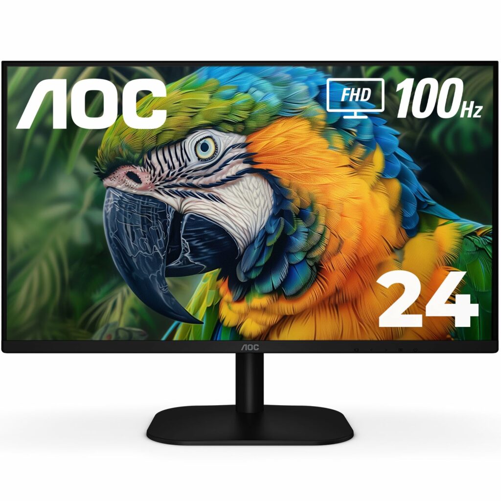 AOC 24B2H2 24” Frameless IPS Monitor, FHD 1920x1080, 100Hz, 106% sRGB, for Home and Office, HDMI x2, Low Blue Mode, VESA Compatible, Black