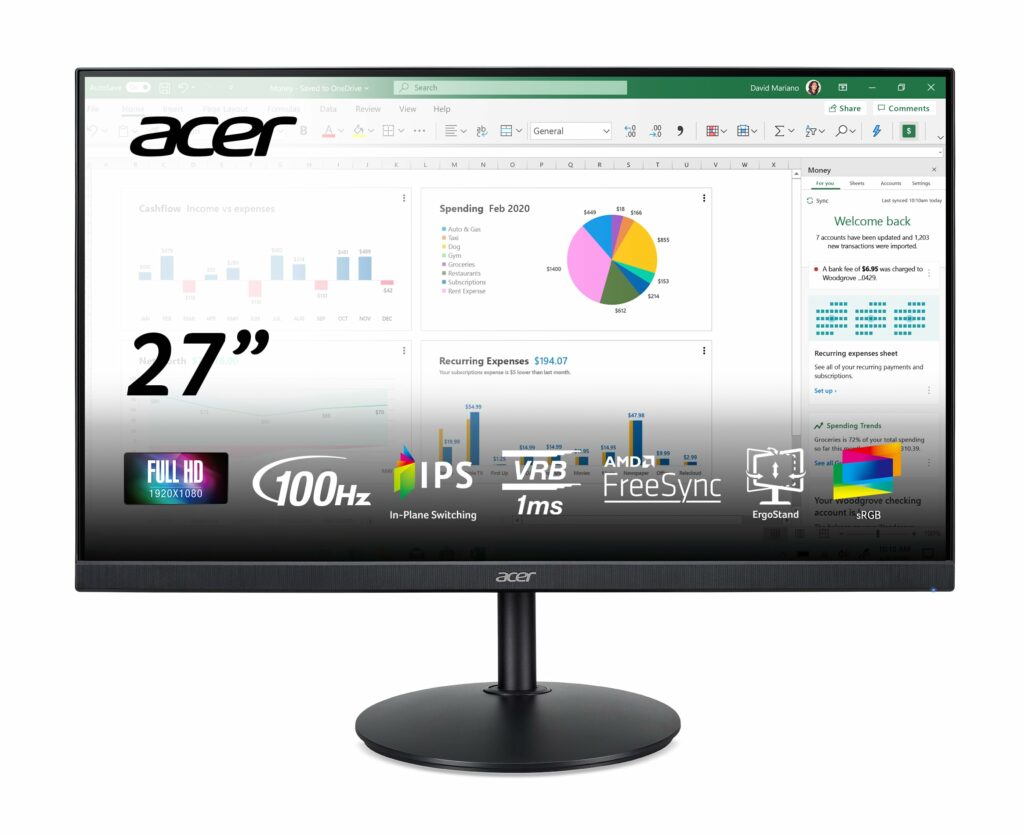 Acer CB272 Ebmiprx 27" FHD 1920 x 1080 Zero Frame Home Office Monitor | AMD FreeSync | 1ms VRB | 100Hz | 99% sRGB | Height Adjustable Stand with Swivel, Tilt & Pivot (Display Port, HDMI & VGA Ports)