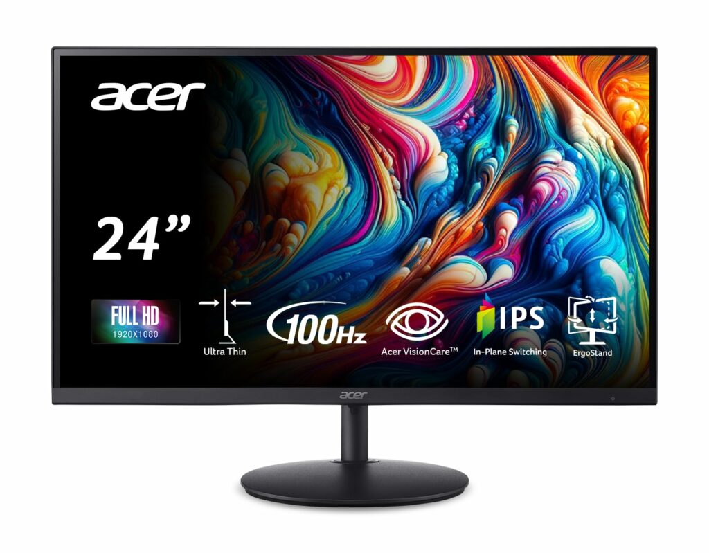 Acer SH242Y Ebmihx 23.8" FHD 1920x1080 Home Office Ultra-Thin IPS Computer Monitor AMD FreeSync 100Hz Zero Frame Height/Swivel/Tilt Adjustable Stand Built-in Speakers HDMI 1.4 & VGA Port