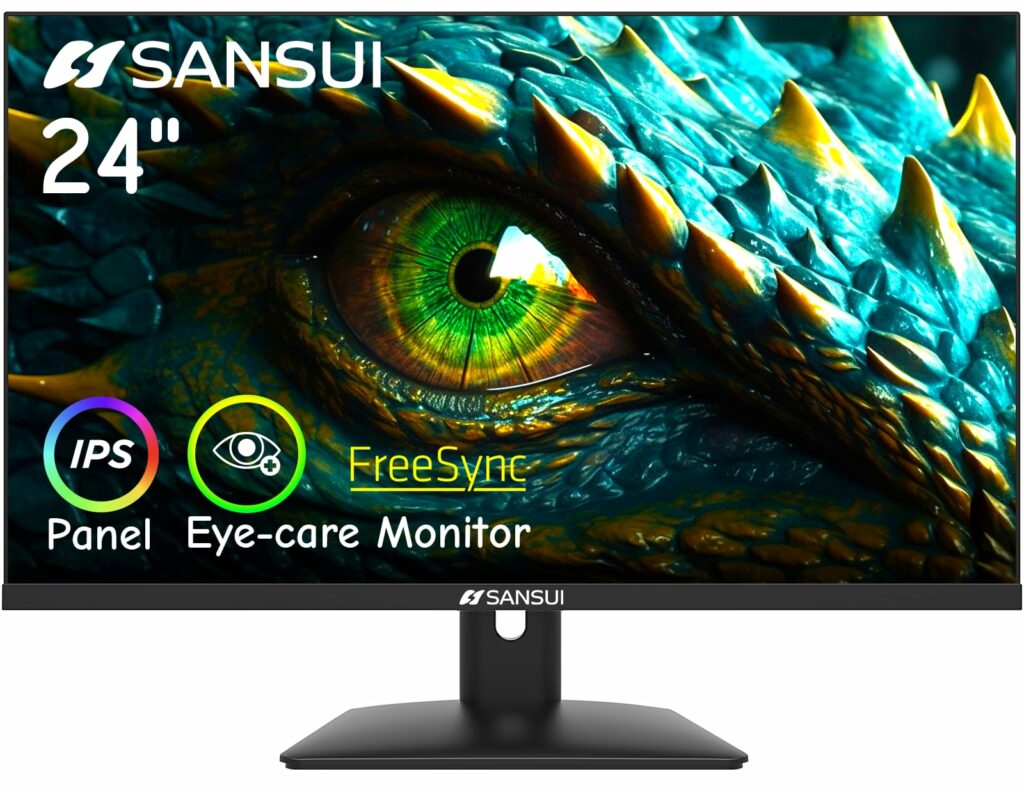 SANSUI Computer Monitor 24 inch IPS Eye Care 1080P Display HDMI,VGA Ports with 178° Viewing Angle/Frame-Less/Tilt/VESA Compatible for Office and Home(ES-24X5AL)