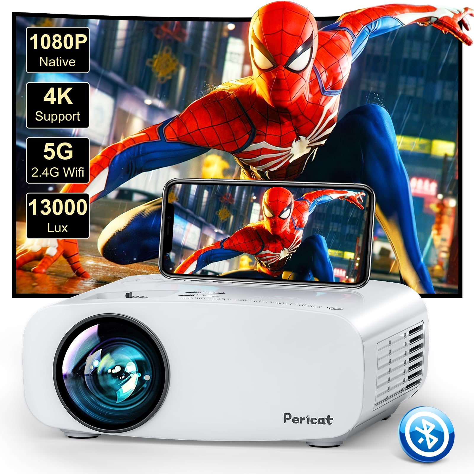 Pericat 5G WiFi Bluetooth Projector