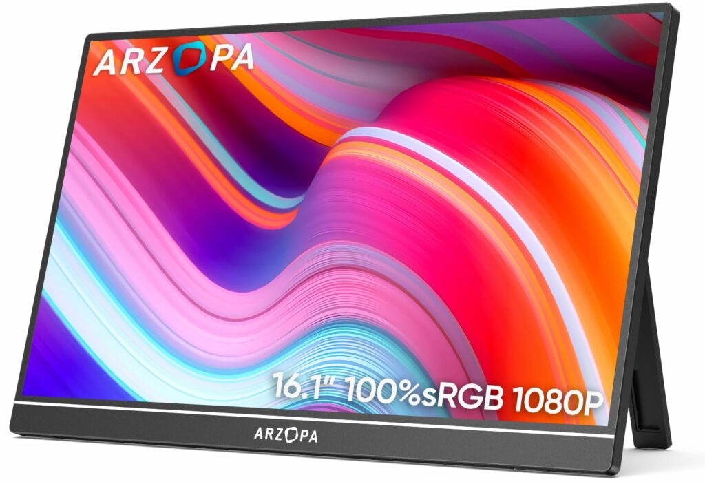 ARZOPA 16.1" Portable Monitor, 100% sRGB FHD 1080P Kickstand Portable Laptop Monitor High Color Gamut Display IPS Eye Care Screen for High-end Office & Entertainment -Z1C