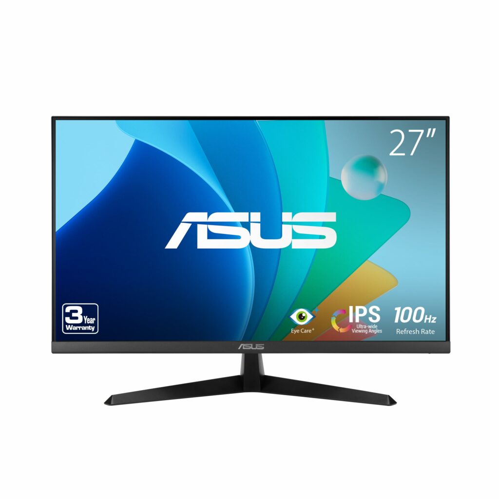 ASUS 27” 1080P Eye Care Monitor (VY279HF) – Full HD, IPS, 100Hz, SmoothMotion, 1ms, Adaptive Sync, for Working and Gaming, Blue Light Filter, Flicker Free, HDMI, VESA Mountable, 3 Year Warranty