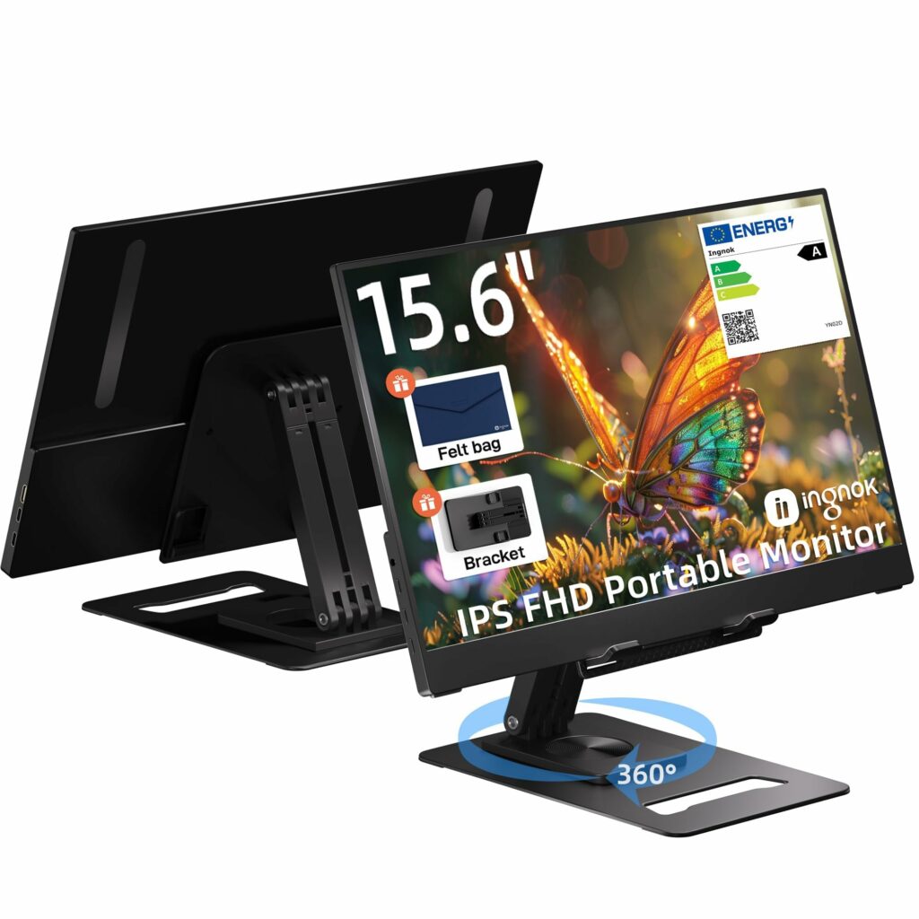 Portable Monitor - Ultra-Slim 15.6 Inch FHD IPS Laptop Screen Extender with Adjustable Stand, USB-C Compatible, Ideal for Travel and Office