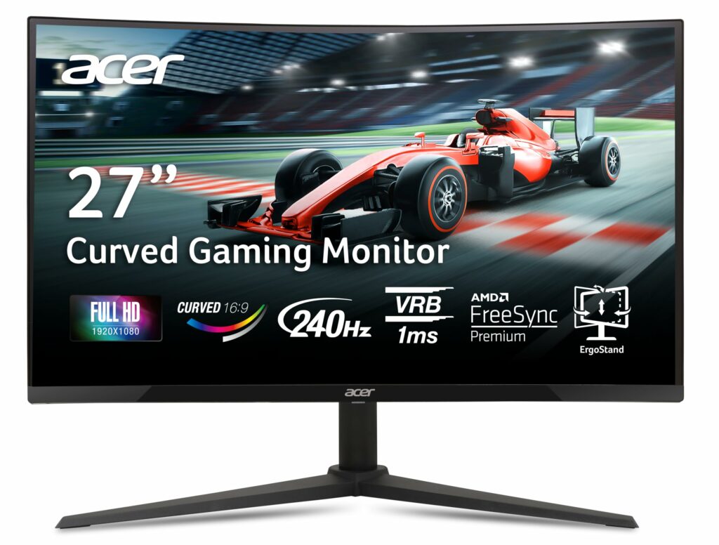 Acer Nitro 27" 1500R Curved Full HD PC Gaming Monitor | AMD FreeSync Premium | 240Hz | 1ms VRB | Speakers | HDR10 | ErgoStand | VESA Mounting Compliant | 1 x DP 1.4 & 2 x HDMI 2.0 | XZ270 X2bmiiphx