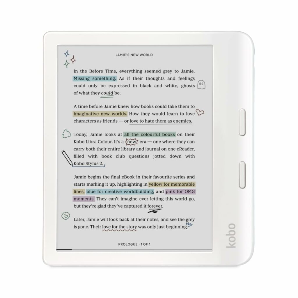 Kobo Libra Colour | eReader | 7” Glare-Free Colour E Ink Kaleido™ 3 Display | Dark Mode Option | Audiobooks | Waterproof | White