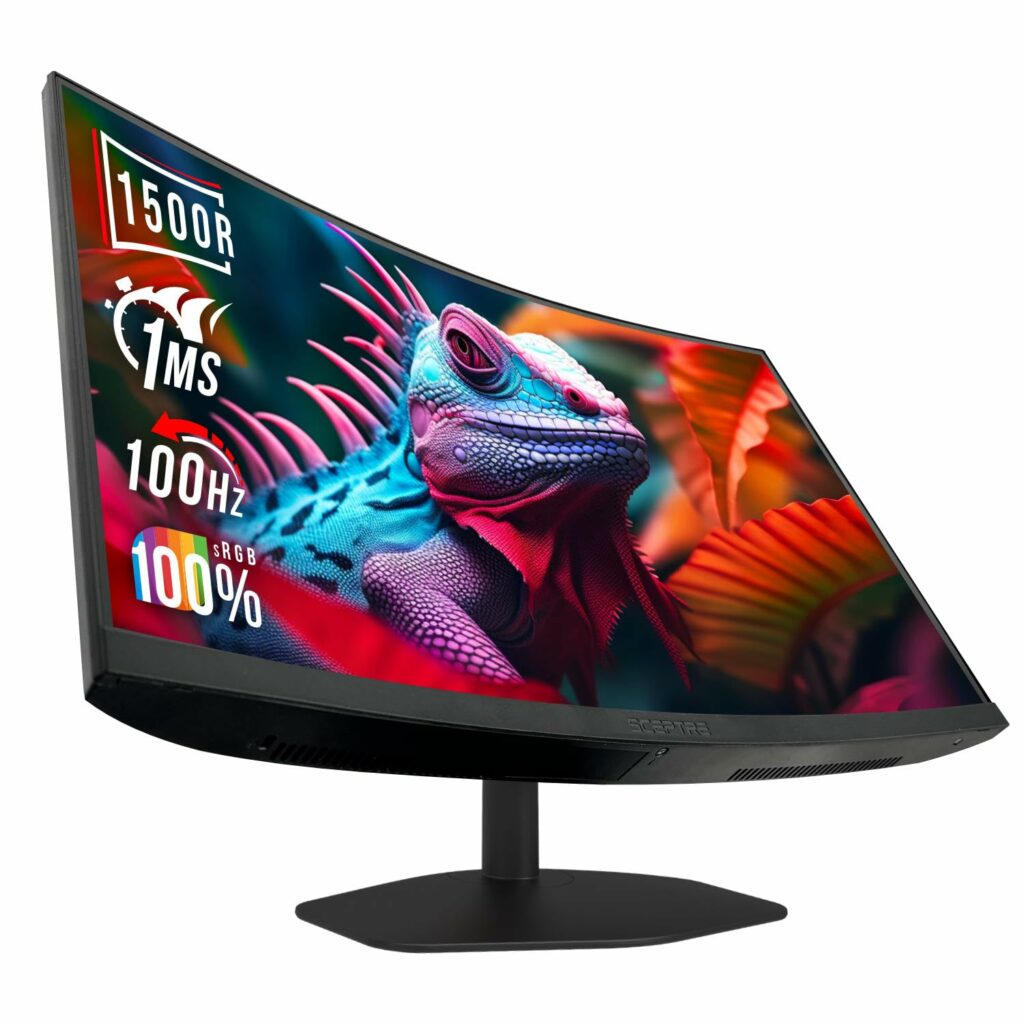 Sceptre Curved 27-inch Gaming Monitor 1500R 100Hz HDMI X2 DisplayPort 1ms 100% sRGB, Build-in Speakers Machine Black 2024 (C275W-FW100T)