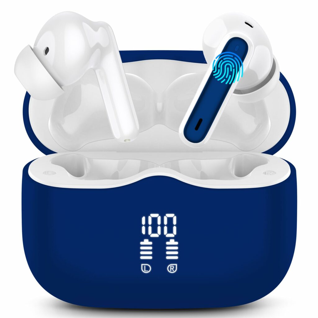 Wireless Earbuds, Bluetooth 5.3 Headphones in Ear with HiFi Stereo Deep Bass, 4 ENC Noise Cancelling Mic Wireless Earphones 40H, in-Ear Earbud Bluetooth Dual LED Display IP7 Waterproof, Royal Blue