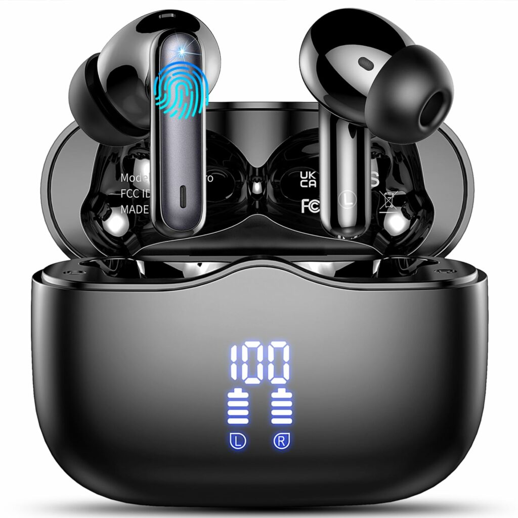 Wireless Earbuds, Bluetooth 5.3 Headphones in Ear with 4 ENC Noise Cancelling Mic, HiFi Stereo Deep Bass Wireless Earphones 40H Playtime, in-Ear Earbud Bluetooth Dual LED Display IP7 Waterproof, USB-C