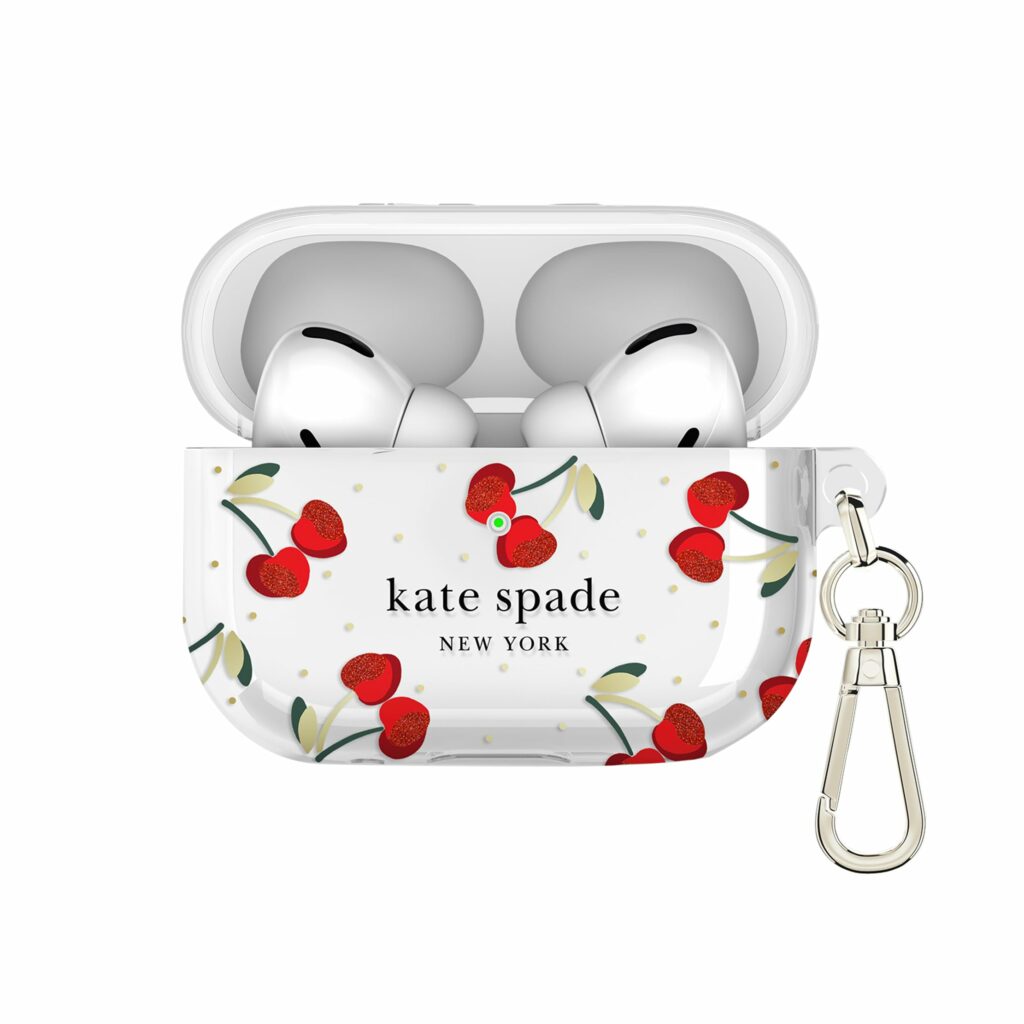 Kate Spade New York AirPods Pro Protective Case with Keychain Ring - Cherry Dot, Compatible with AirPods Pro 2nd / 1st Generation