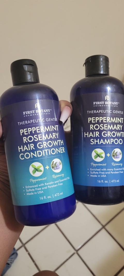 Image showcasing healthy hair after using Peppermint Rosemary Hair Regrowth Shampoo and Conditioner